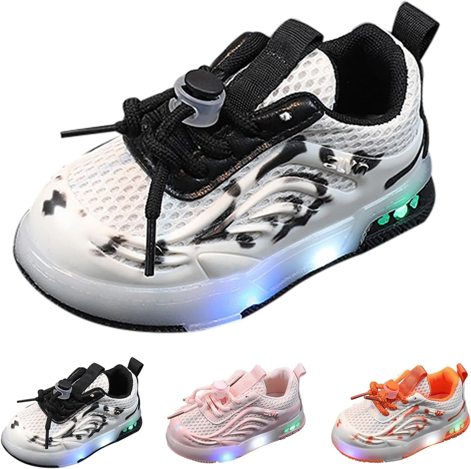 Kids Light Up Flashing Sneaker Athletic Running Shoes Lace-Up Slip-On Lights Toddler Tennis Shoes Boys Light Up