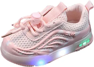 Kids Light Up Flashing Sneaker Athletic Running Shoes Lace-Up Slip-On Lights Toddler Tennis Shoes Boys Light Up