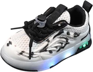 Kids Light Up Flashing Sneaker Athletic Running Shoes Lace-Up Slip-On Lights Toddler Tennis Shoes Boys Light Up