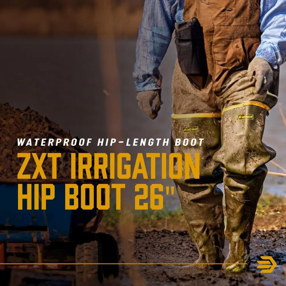 LaCrosse ZXT Irrigation 26" Hip Waders for Men - Waterproof, Durable Rubber Boots for Men with Adjustable Strap & Traction Outsole