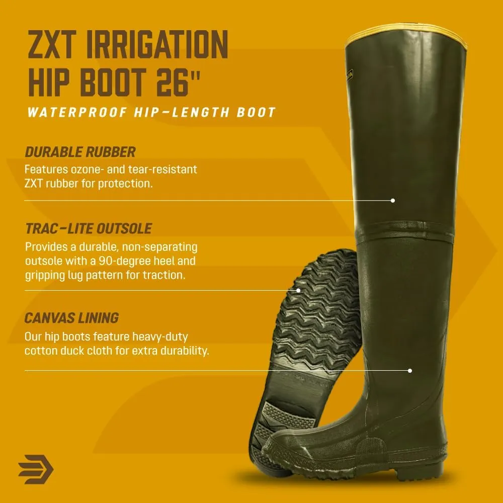LaCrosse ZXT Irrigation 26" Hip Waders for Men - Waterproof, Durable Rubber Boots for Men with Adjustable Strap & Traction Outsole