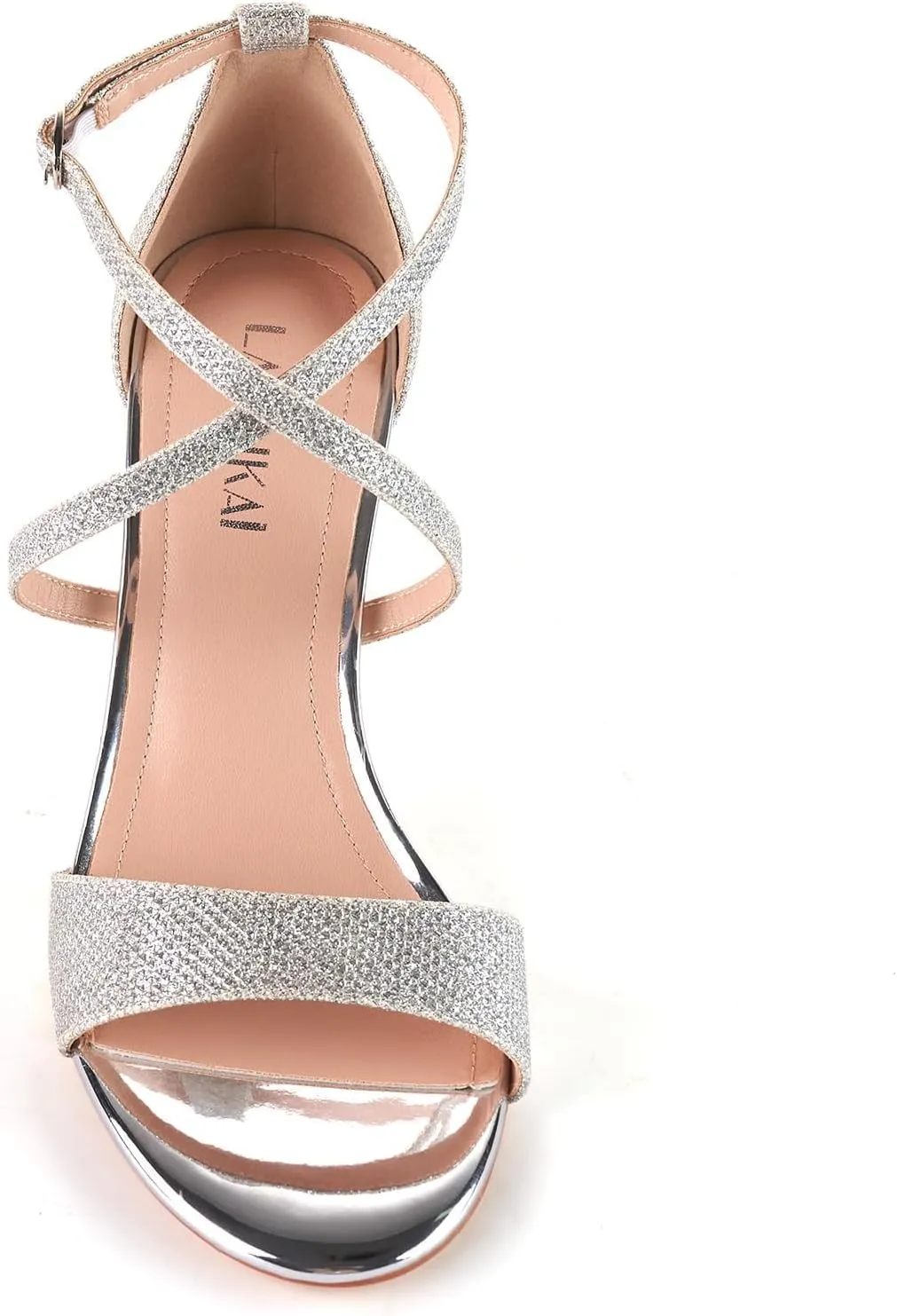 LALA IKAI Womens Ankle Strap Heels Chunky Block Rhinestone Sandals 3 Inch Open Toe Heels Party Wedding Prom Shoes