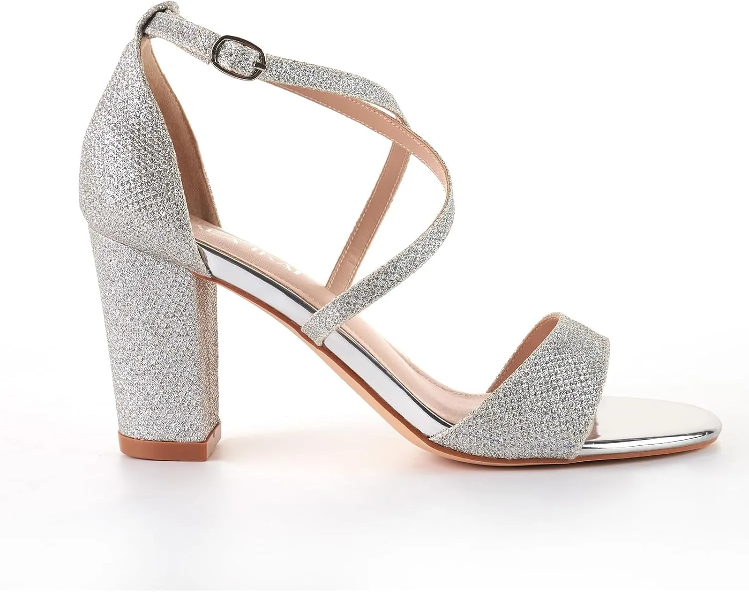 LALA IKAI Womens Ankle Strap Heels Chunky Block Rhinestone Sandals 3 Inch Open Toe Heels Party Wedding Prom Shoes