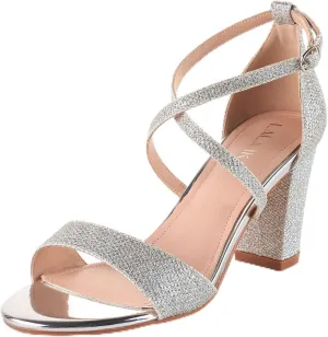 LALA IKAI Womens Ankle Strap Heels Chunky Block Rhinestone Sandals 3 Inch Open Toe Heels Party Wedding Prom Shoes