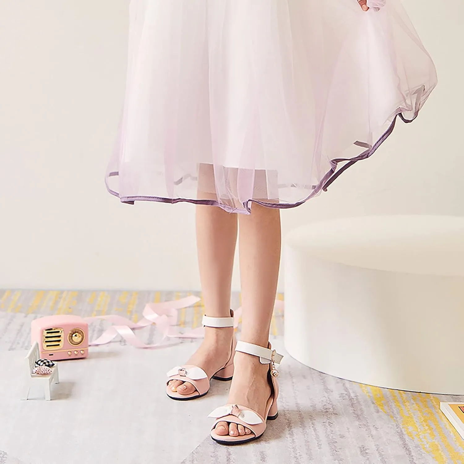 Little/big Kids Dress Shoes Pumps Low Heels Flower Open Toe Sandals Flower Wedding Water Sandals Toddler
