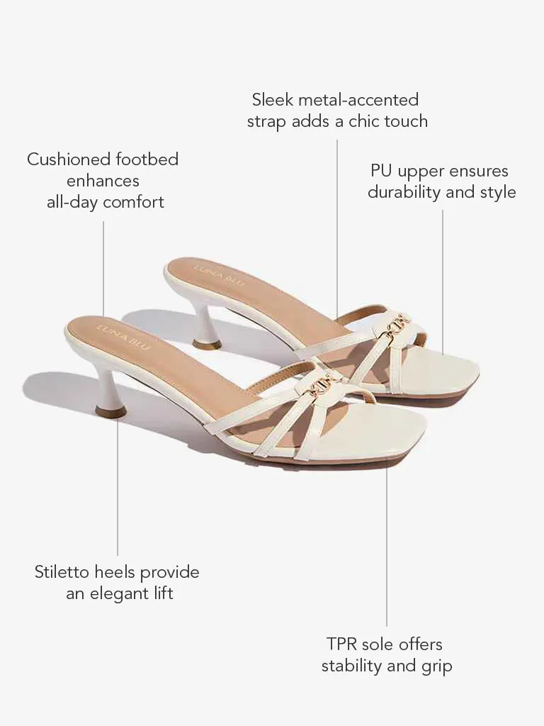 Luna Blu White Metal-Detailed Heel Sandals