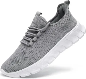 Men Tennis Shoes Running - Gym Sneakers Shoes Walking Workout Non Slip Athletic Slip on Breathable Mesh Comfortable Lightweight Casual Sports Light Gray 9.5