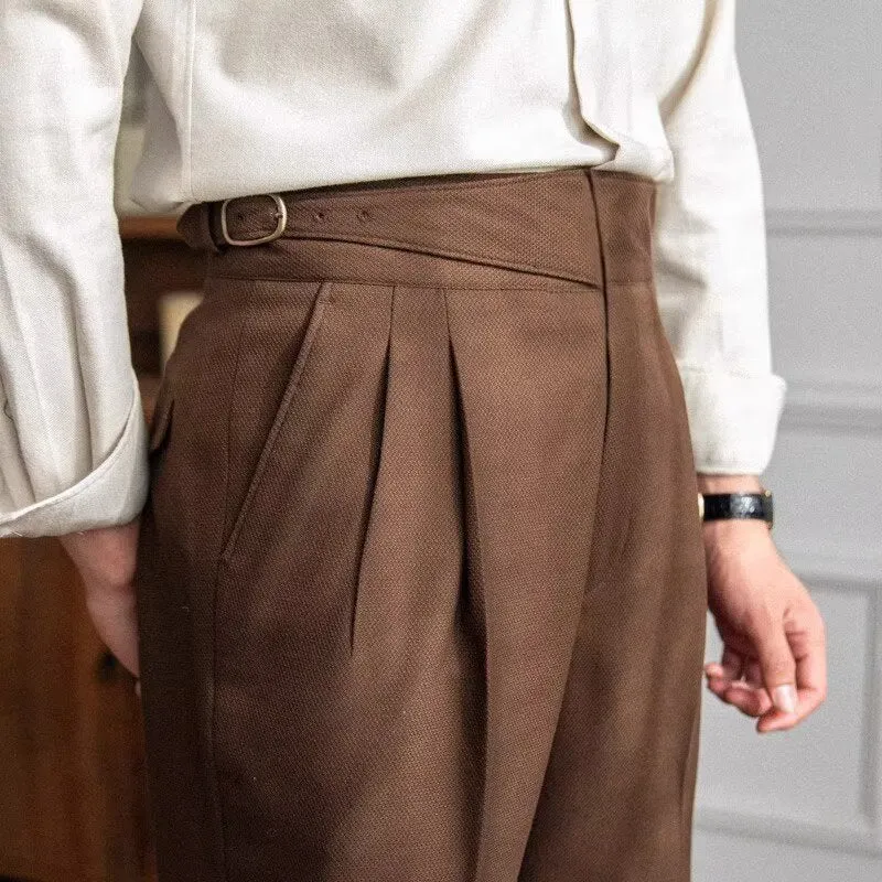 Mens Dress Pants  Wool Blend  High Waist  Pleated Front  Tailored Straight Leg