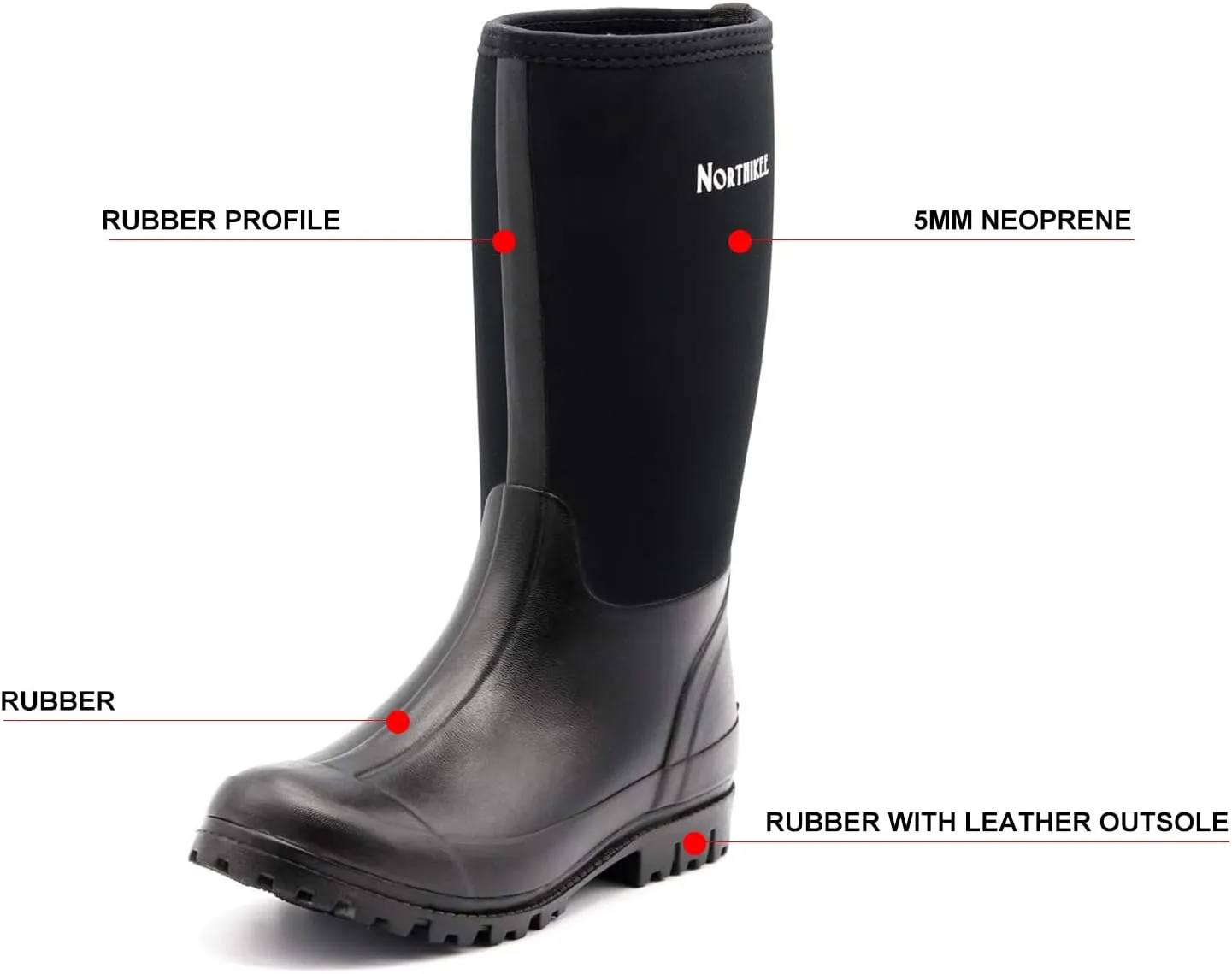 Men's Rain Boots Rubber Hunting Insulated Waterproof Slip Resistant Neoprene Black Outdoor Snow Durable Boots