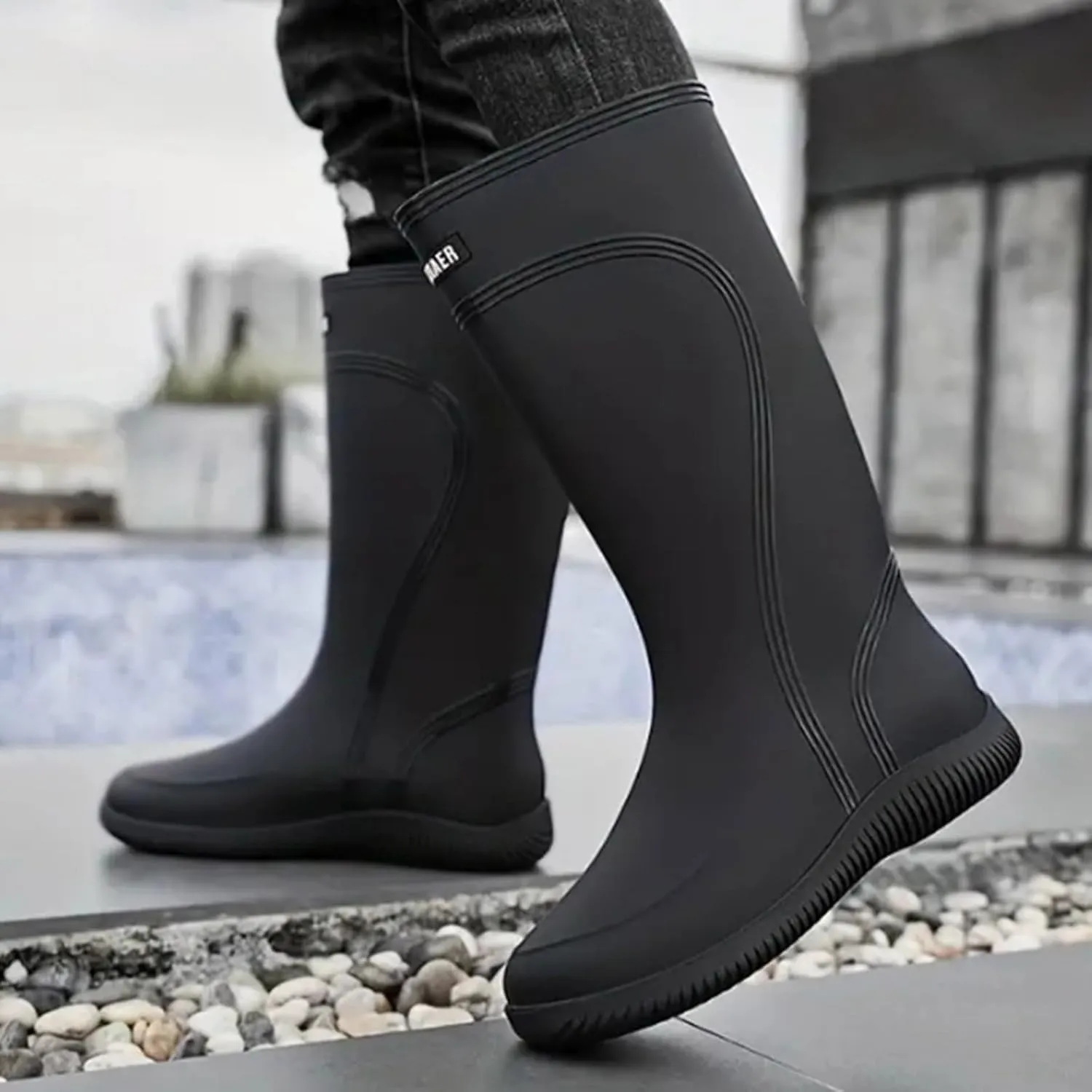 Men's Waterproof Knee Rain Boots Non Slip Strudy Rain Boots High-Performance Farming Shoes Durable Mud Working Shoes Comfortable Insole Garden Shoe Men Car Washing Shoe