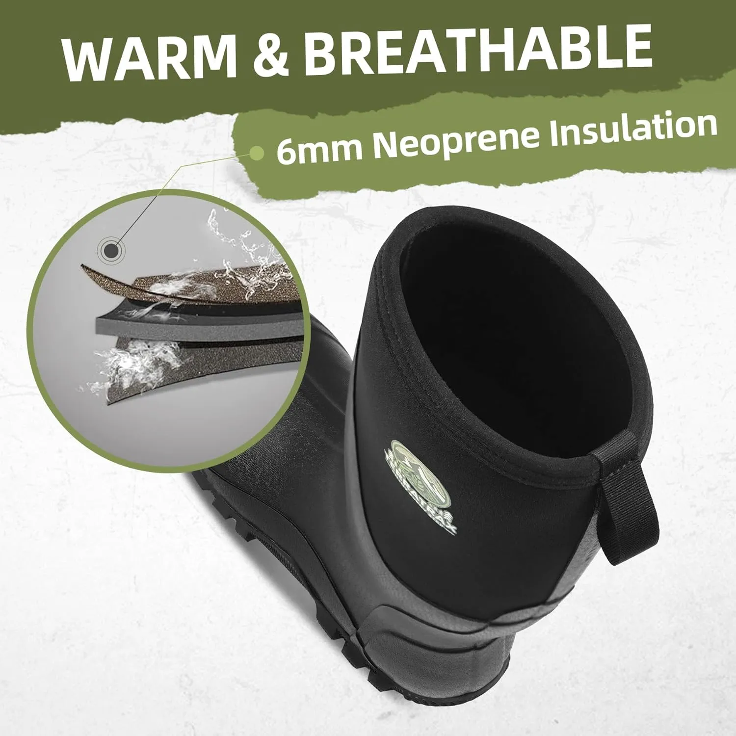 Men's Waterproof Rubber Muck Rain and Work Boot  Durable 6mm Neoprene Insulated, Ideal for Fishing Hunting & Farming