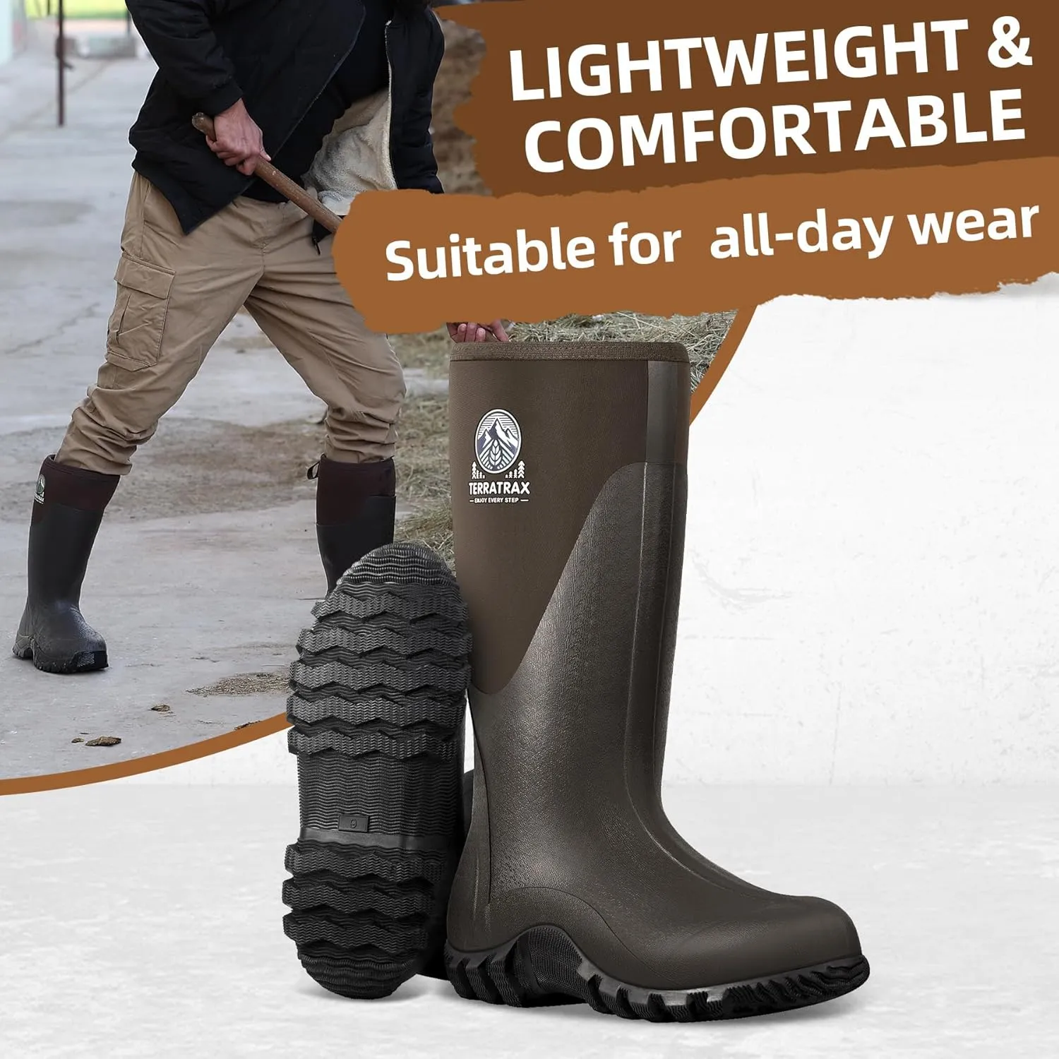 Men's Waterproof Rubber Muck Rain and Work Boot  Durable 6mm Neoprene Insulated, Ideal for Fishing Hunting & Farming