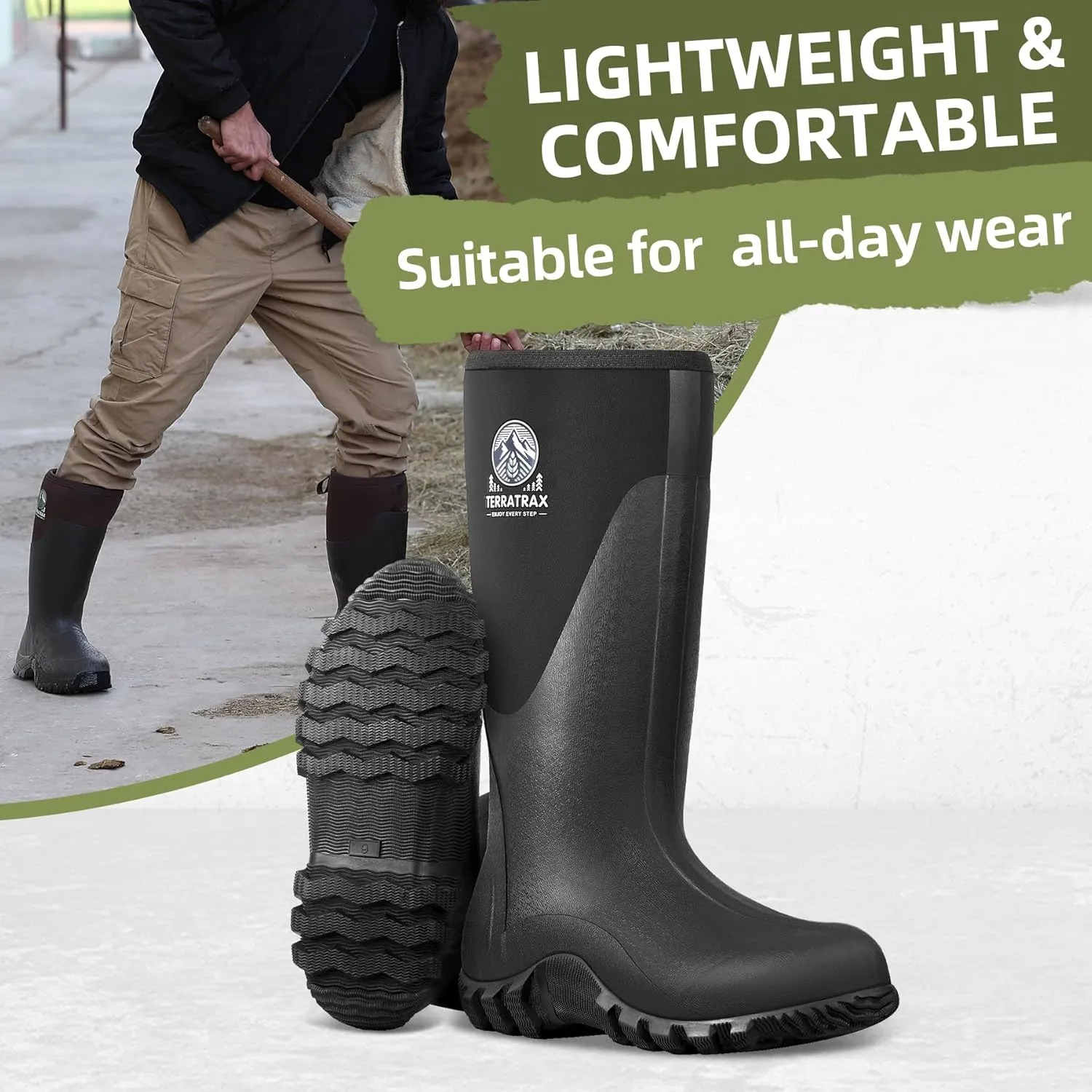 Men's Waterproof Rubber Muck Rain and Work Boot  Durable 6mm Neoprene Insulated, Ideal for Fishing Hunting & Farming