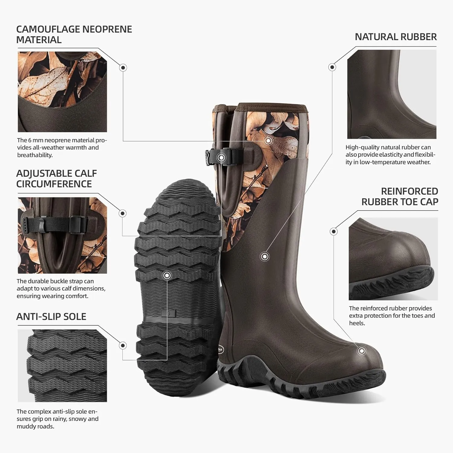 Men's Waterproof Rubber Muck Rain and Work Boot  Durable 6mm Neoprene Insulated, Ideal for Fishing Hunting & Farming