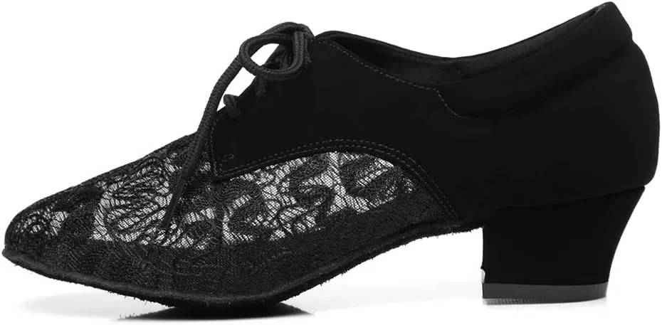 Minishion Women's Two-Tone 2" Low Heel Mesh Latin Salsa Dancing Pumps Evening Shoes
