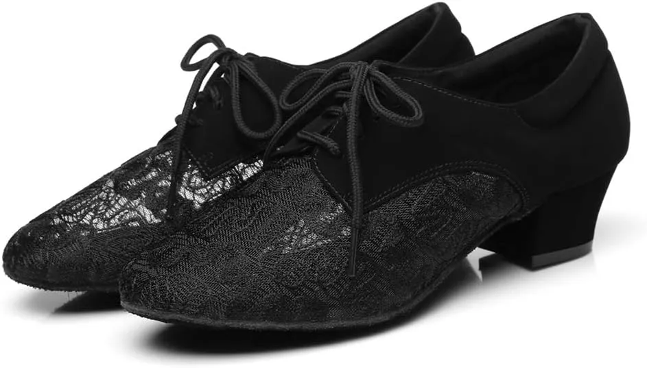 Minishion Women's Two-Tone 2" Low Heel Mesh Latin Salsa Dancing Pumps Evening Shoes