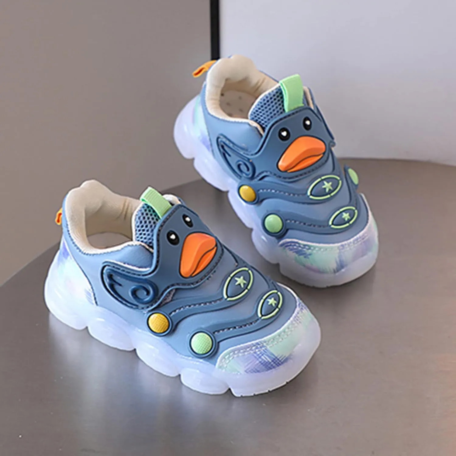 Newborn Boys Girls Light Up Flash Light Casual Shoes Baby Toddler Infant Cute Duck Breathable Running Workout Sneakers