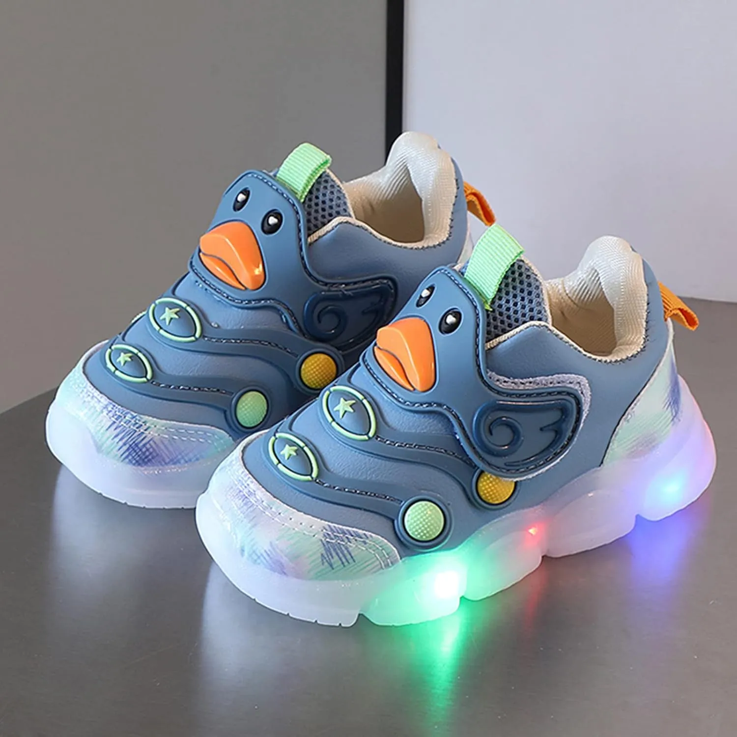 Newborn Boys Girls Light Up Flash Light Casual Shoes Baby Toddler Infant Cute Duck Breathable Running Workout Sneakers