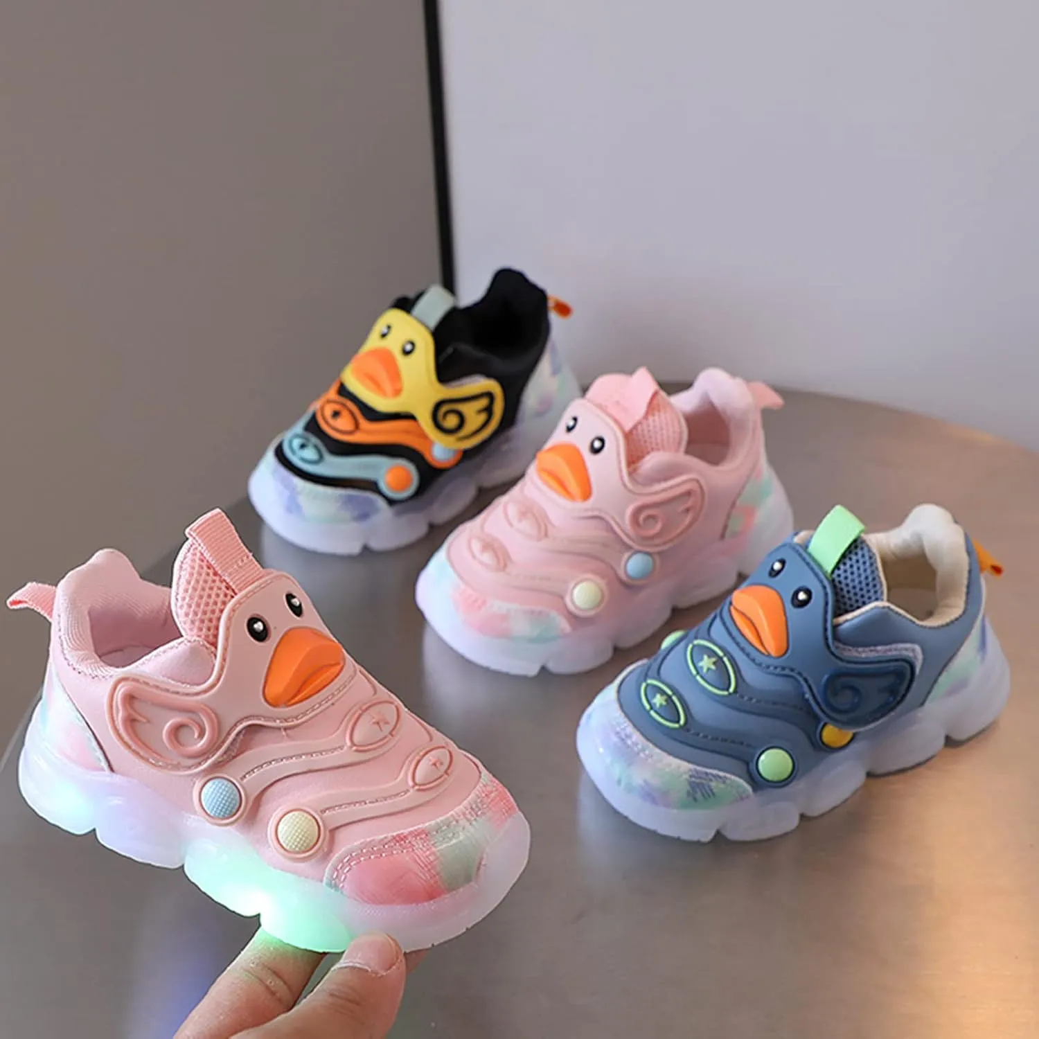 Newborn Boys Girls Light Up Flash Light Casual Shoes Baby Toddler Infant Cute Duck Breathable Running Workout Sneakers