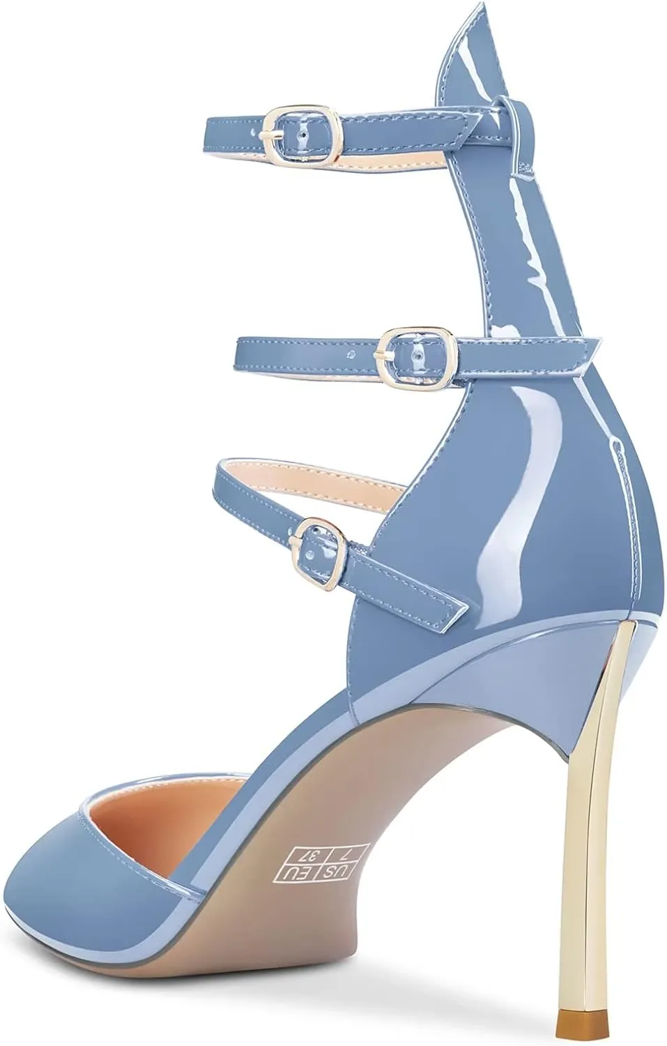NobleOnly Women High Heel Pointed Toe Two-Piece Ankle Strap Pumps Buckle Prom Casual Sexy Dress Shoes 3.3 Inches Heels