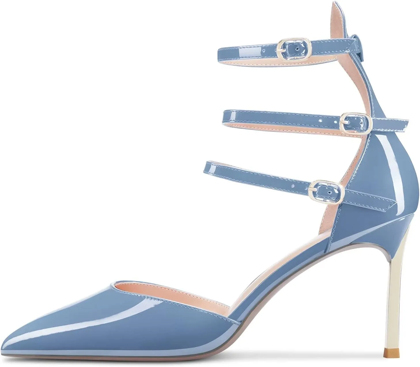 NobleOnly Women High Heel Pointed Toe Two-Piece Ankle Strap Pumps Buckle Prom Casual Sexy Dress Shoes 3.3 Inches Heels