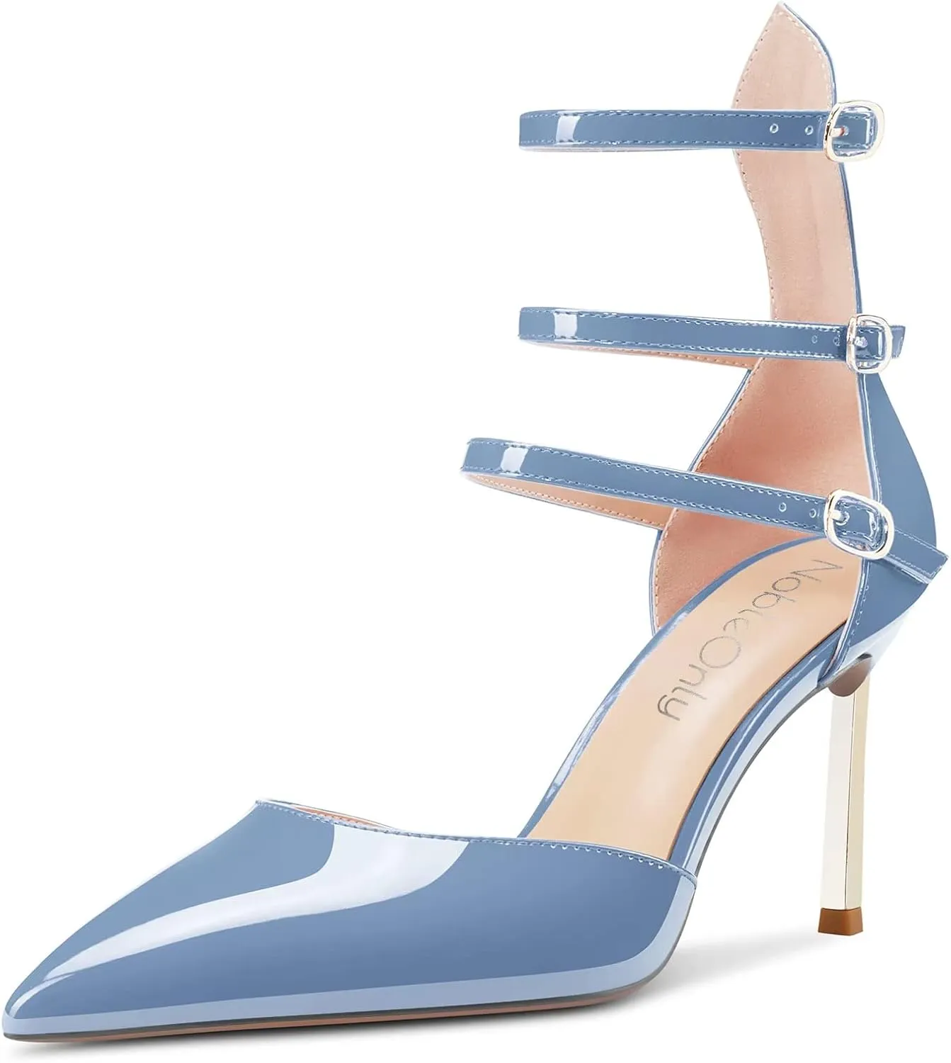 NobleOnly Women High Heel Pointed Toe Two-Piece Ankle Strap Pumps Buckle Prom Casual Sexy Dress Shoes 3.3 Inches Heels