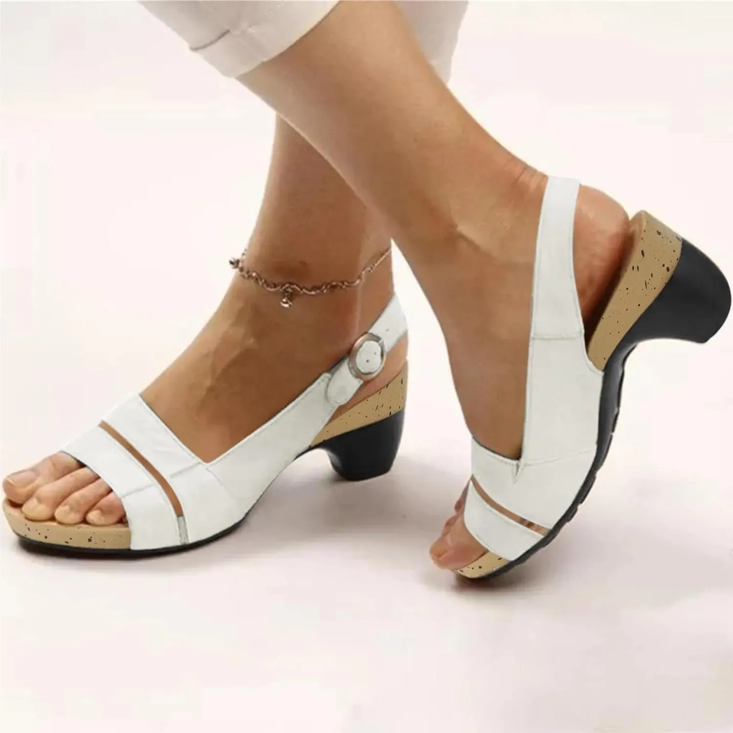 Plus Size Women's Sandals Summer Casual Chunky Heel Open Toe Sandals Stylish Beach Party High Heels
