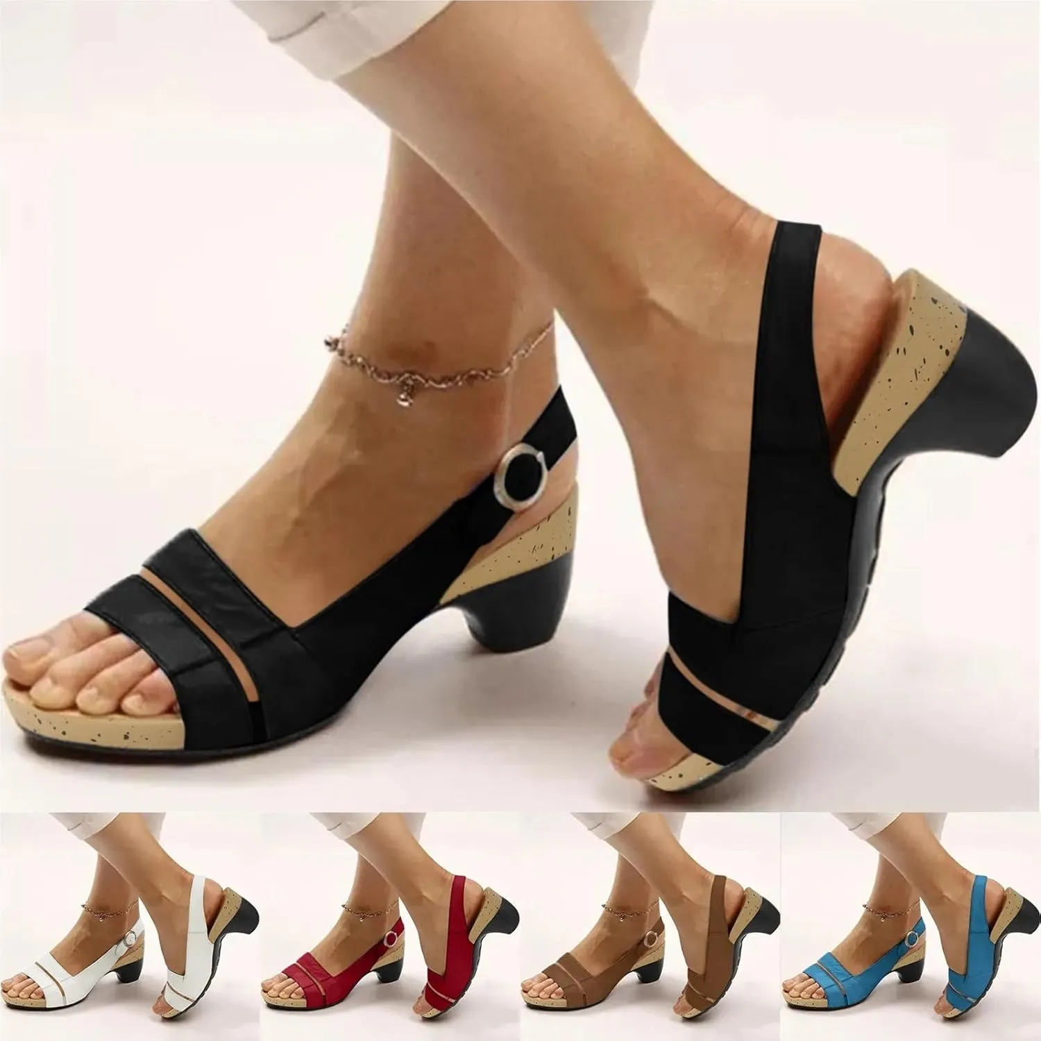 Plus Size Women's Sandals Summer Casual Chunky Heel Open Toe Sandals Stylish Beach Party High Heels