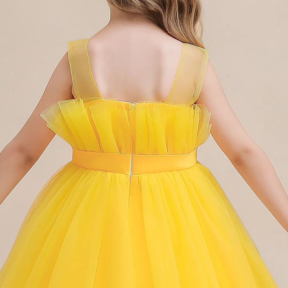 Princess Round Floor Length Tulle Flower Girl Dress in Yellow
