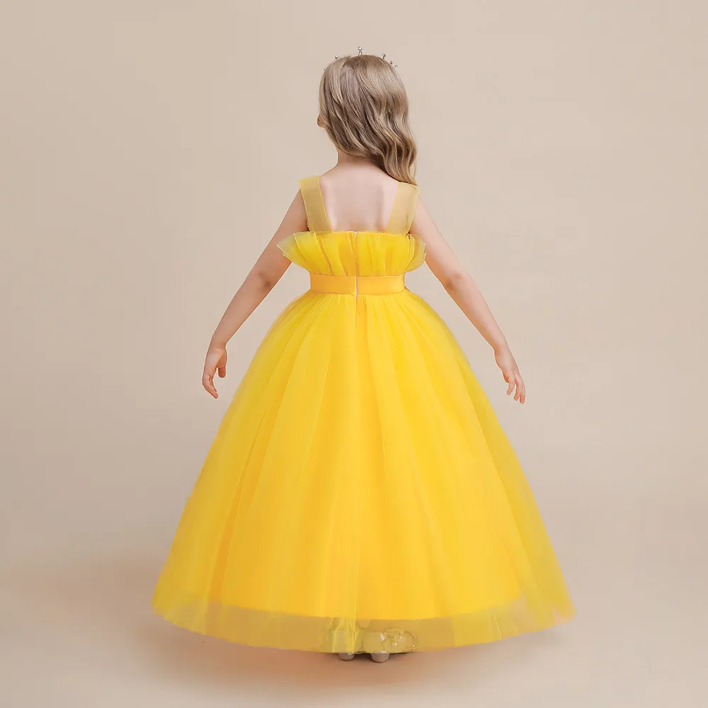 Princess Round Floor Length Tulle Flower Girl Dress in Yellow