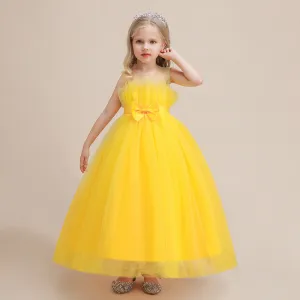 Princess Round Floor Length Tulle Flower Girl Dress in Yellow