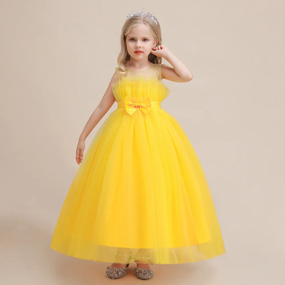 Princess Round Floor Length Tulle Flower Girl Dress in Yellow