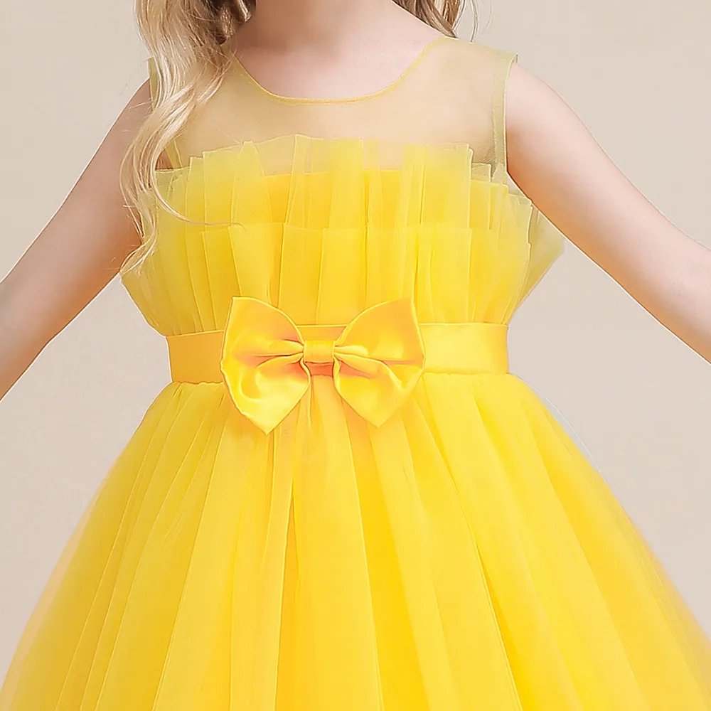 Princess Round Floor Length Tulle Flower Girl Dress in Yellow