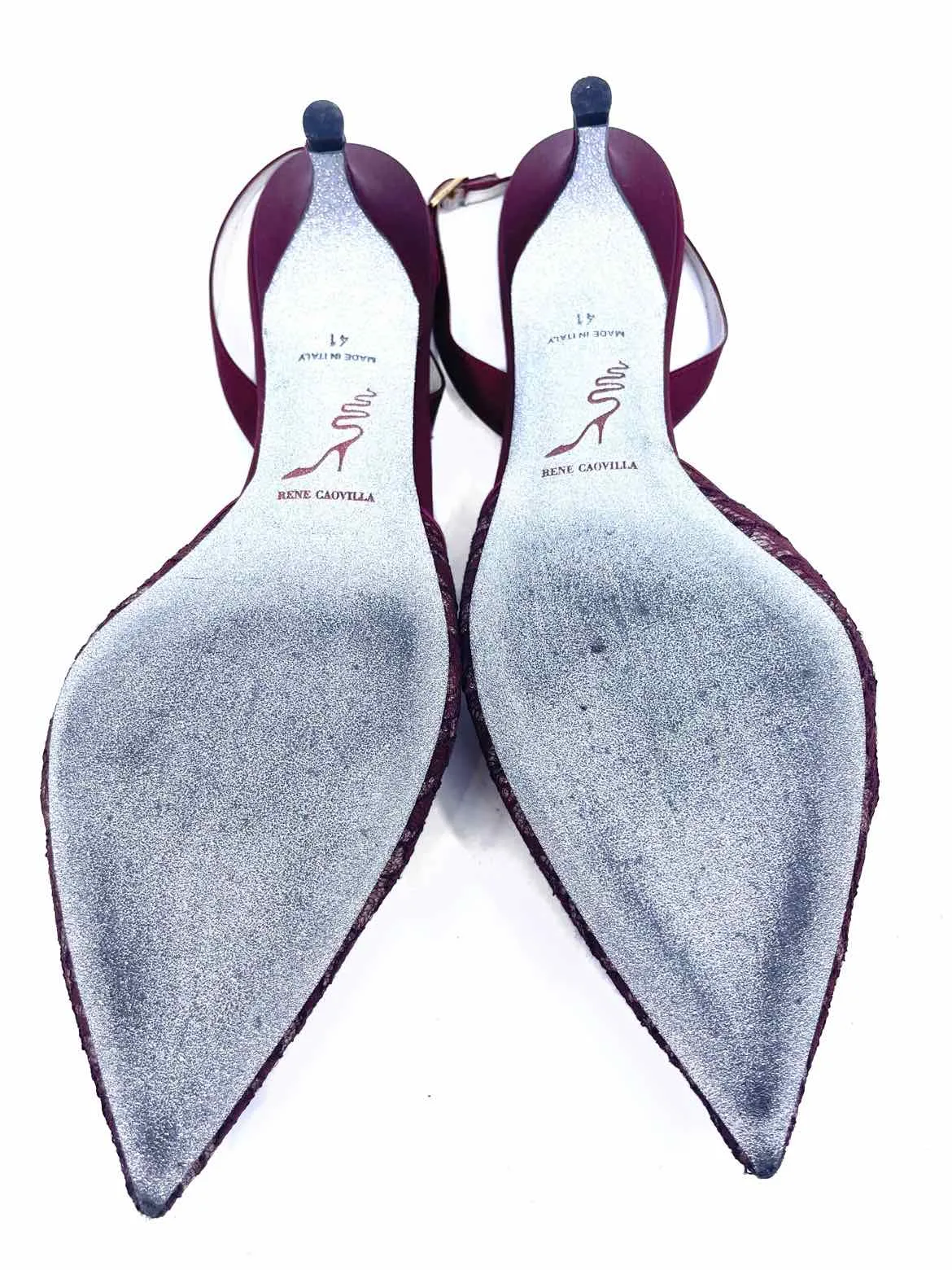 RENE CAOVILLA Size 11 Maroon Lace Crystals Slingback