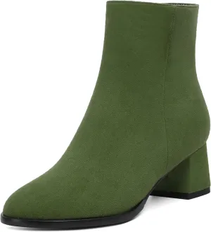 ROSERWISH Womens Wedding Dress Stylish Round Toe Suede Zip Chunky Low Heel Ankle High Boots 2 Inch