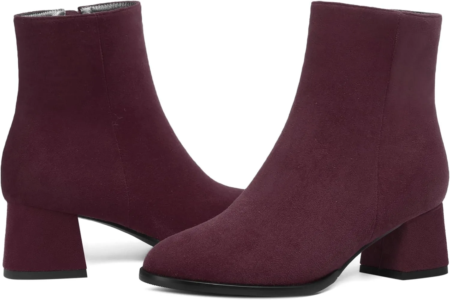 ROSERWISH Womens Wedding Dress Stylish Round Toe Suede Zip Chunky Low Heel Ankle High Boots 2 Inch