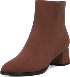 ROSERWISH Womens Wedding Dress Stylish Round Toe Suede Zip Chunky Low Heel Ankle High Boots 2 Inch
