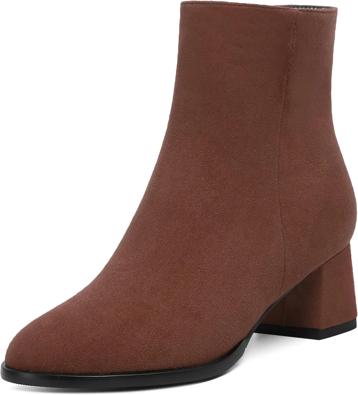 ROSERWISH Womens Wedding Dress Stylish Round Toe Suede Zip Chunky Low Heel Ankle High Boots 2 Inch