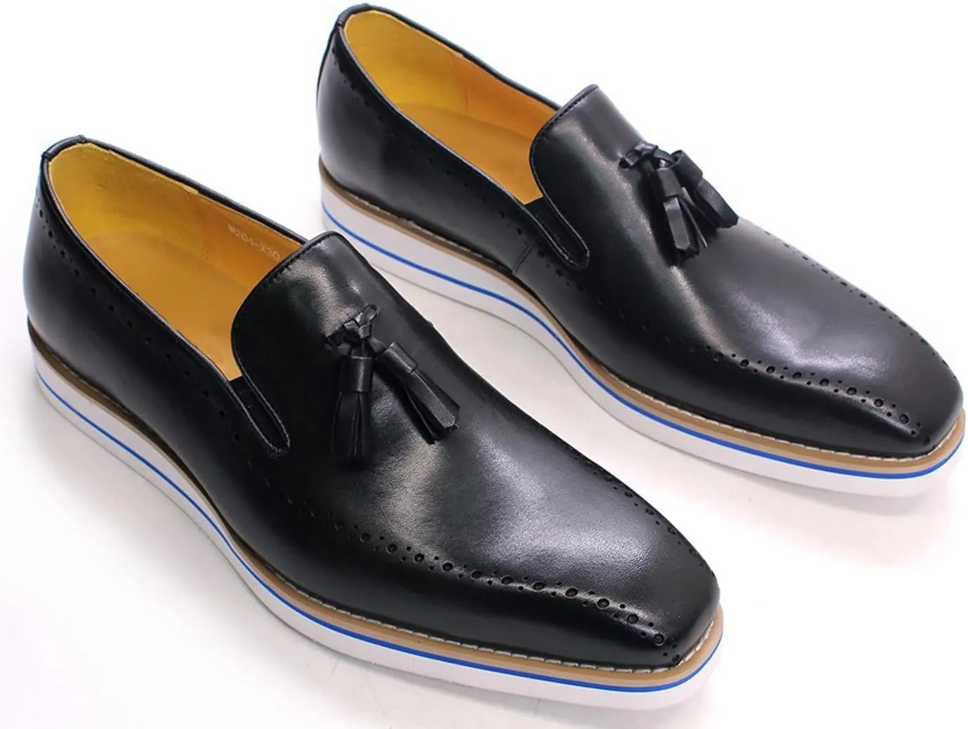 Santimon Mens Slip On Shoe Formal Dress Tassel Loafers Genunie Leather Plain Toe Penny Loafer Prom Wedding Business Casual Suit Shoes Comfortable Fashion Tuxedo Shoes for Men