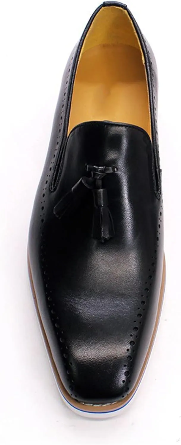 Santimon Mens Slip On Shoe Formal Dress Tassel Loafers Genunie Leather Plain Toe Penny Loafer Prom Wedding Business Casual Suit Shoes Comfortable Fashion Tuxedo Shoes for Men