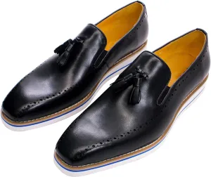 Santimon Mens Slip On Shoe Formal Dress Tassel Loafers Genunie Leather Plain Toe Penny Loafer Prom Wedding Business Casual Suit Shoes Comfortable Fashion Tuxedo Shoes for Men