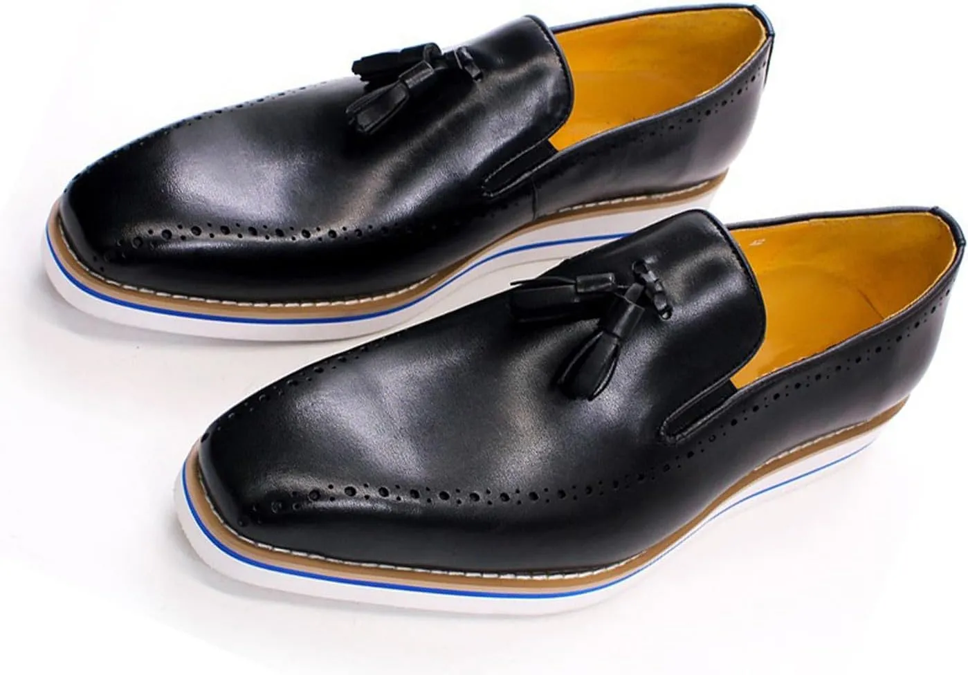 Santimon Mens Slip On Shoe Formal Dress Tassel Loafers Genunie Leather Plain Toe Penny Loafer Prom Wedding Business Casual Suit Shoes Comfortable Fashion Tuxedo Shoes for Men