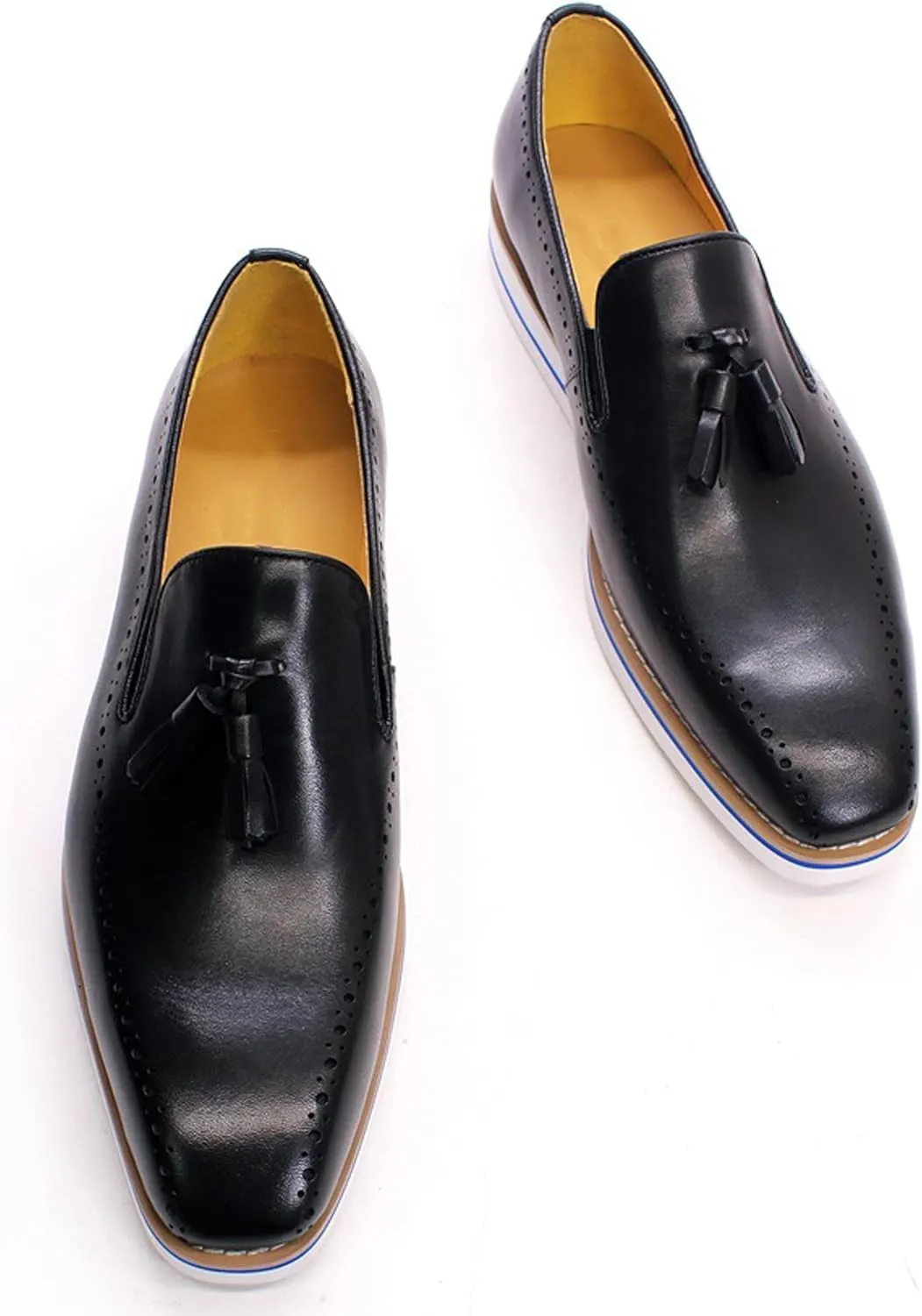 Santimon Mens Slip On Shoe Formal Dress Tassel Loafers Genunie Leather Plain Toe Penny Loafer Prom Wedding Business Casual Suit Shoes Comfortable Fashion Tuxedo Shoes for Men