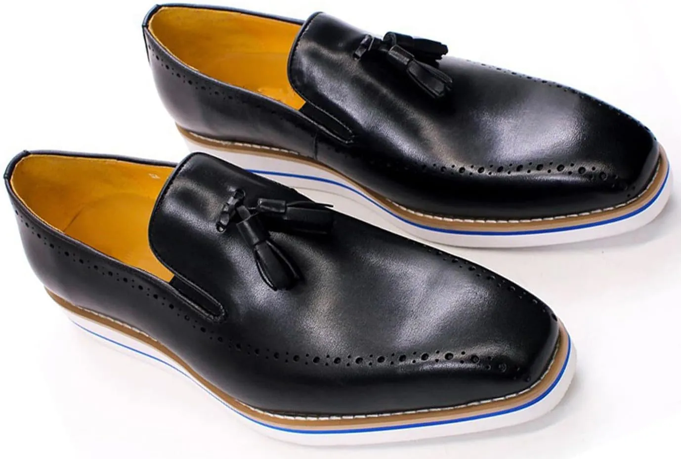 Santimon Mens Slip On Shoe Formal Dress Tassel Loafers Genunie Leather Plain Toe Penny Loafer Prom Wedding Business Casual Suit Shoes Comfortable Fashion Tuxedo Shoes for Men
