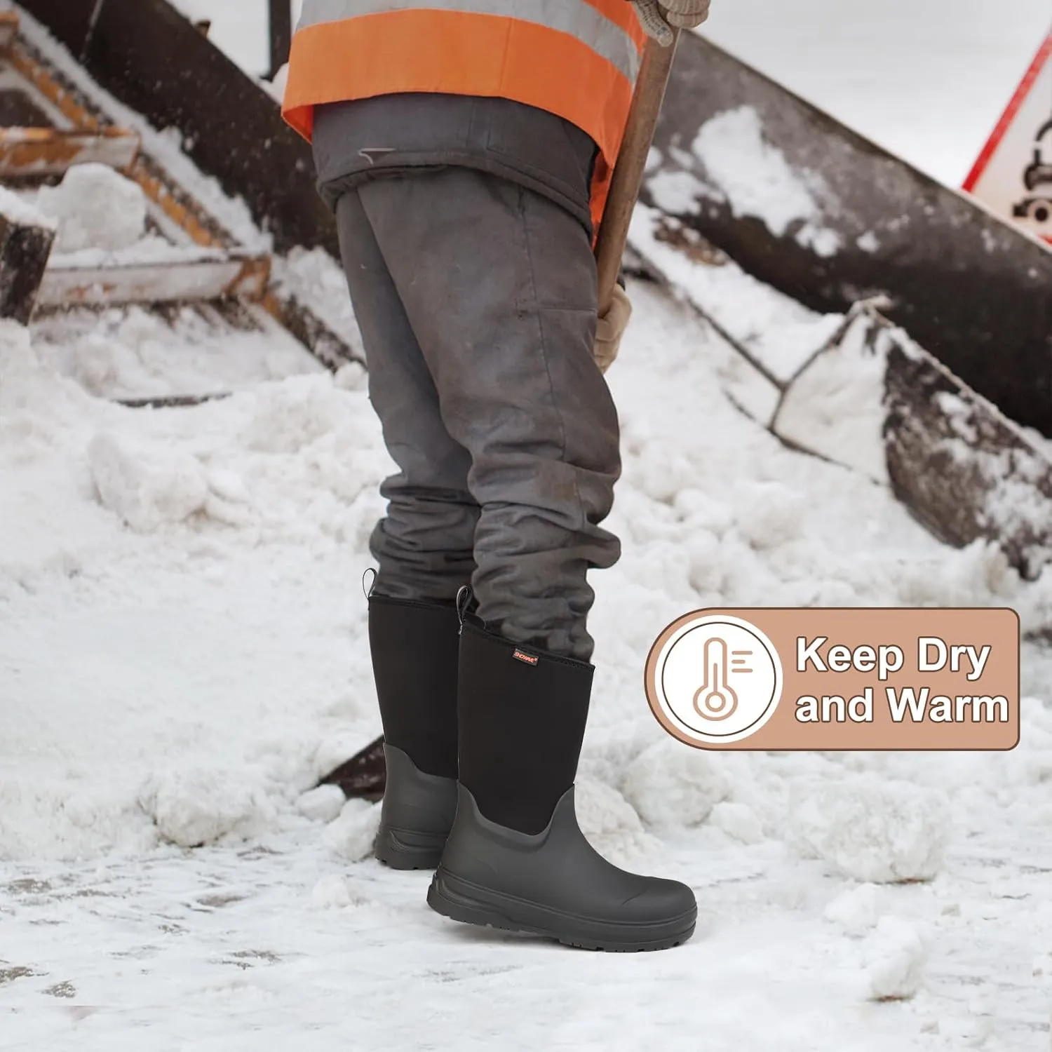 Showave Men's Ultra-Tough Rubber Work Boots Waterproof Rain Footwear Insulated Durable Garden Boots for Hunting Mud Outdoor