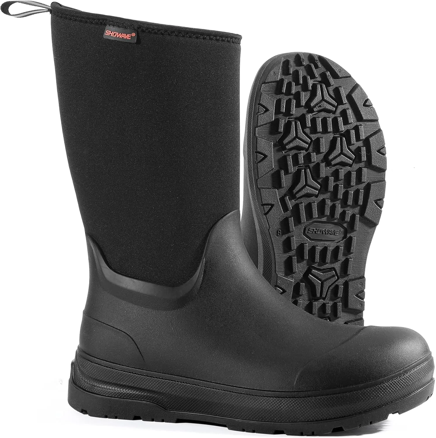 Showave Men's Ultra-Tough Rubber Work Boots Waterproof Rain Footwear Insulated Durable Garden Boots for Hunting Mud Outdoor