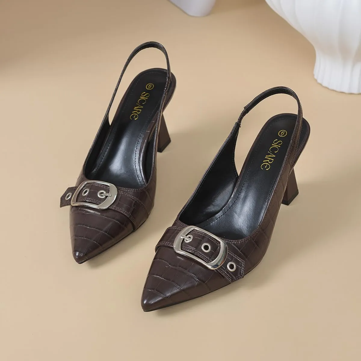 Slingback Kitten Heels for Women Closed Pointed Toe Pumps Dress Shoes with Buckle Strap Comfortable Slip On Sandal Heels for Work Party Wedding