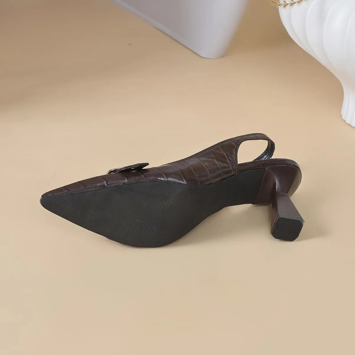 Slingback Kitten Heels for Women Closed Pointed Toe Pumps Dress Shoes with Buckle Strap Comfortable Slip On Sandal Heels for Work Party Wedding