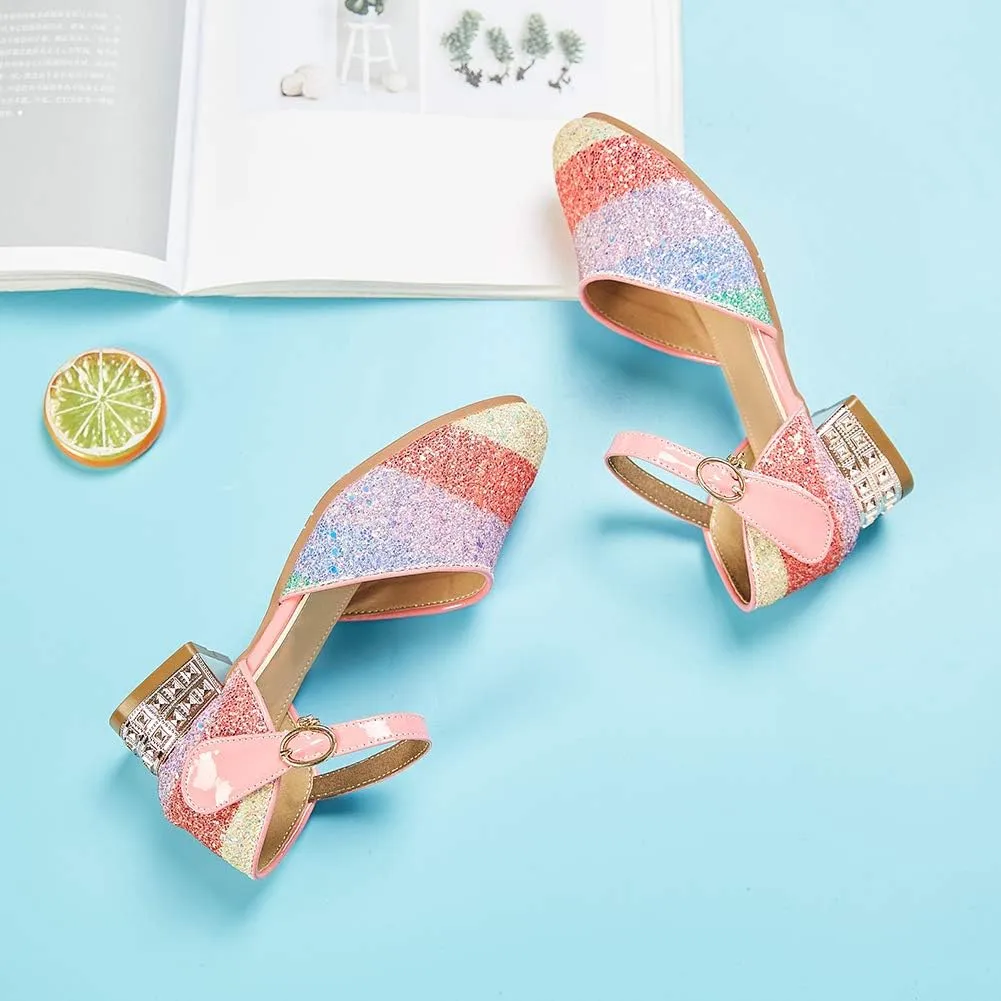 SWDZM Girl's Princess Cosplay Performance Shoes Sequins Wedding Party Dress Shoes Mary Jane Shoes Model-KM233