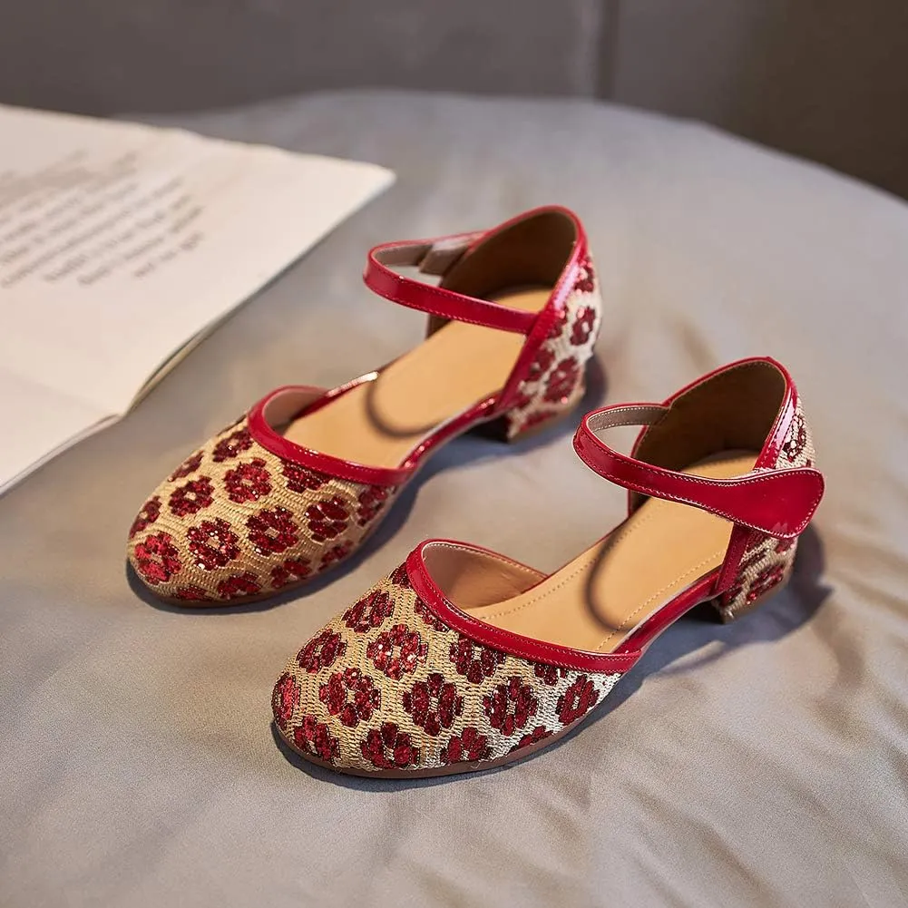 SWDZM Girl's Princess Cosplay Performance Shoes Sequins Wedding Party Dress Shoes Mary Jane Shoes Model-KM233